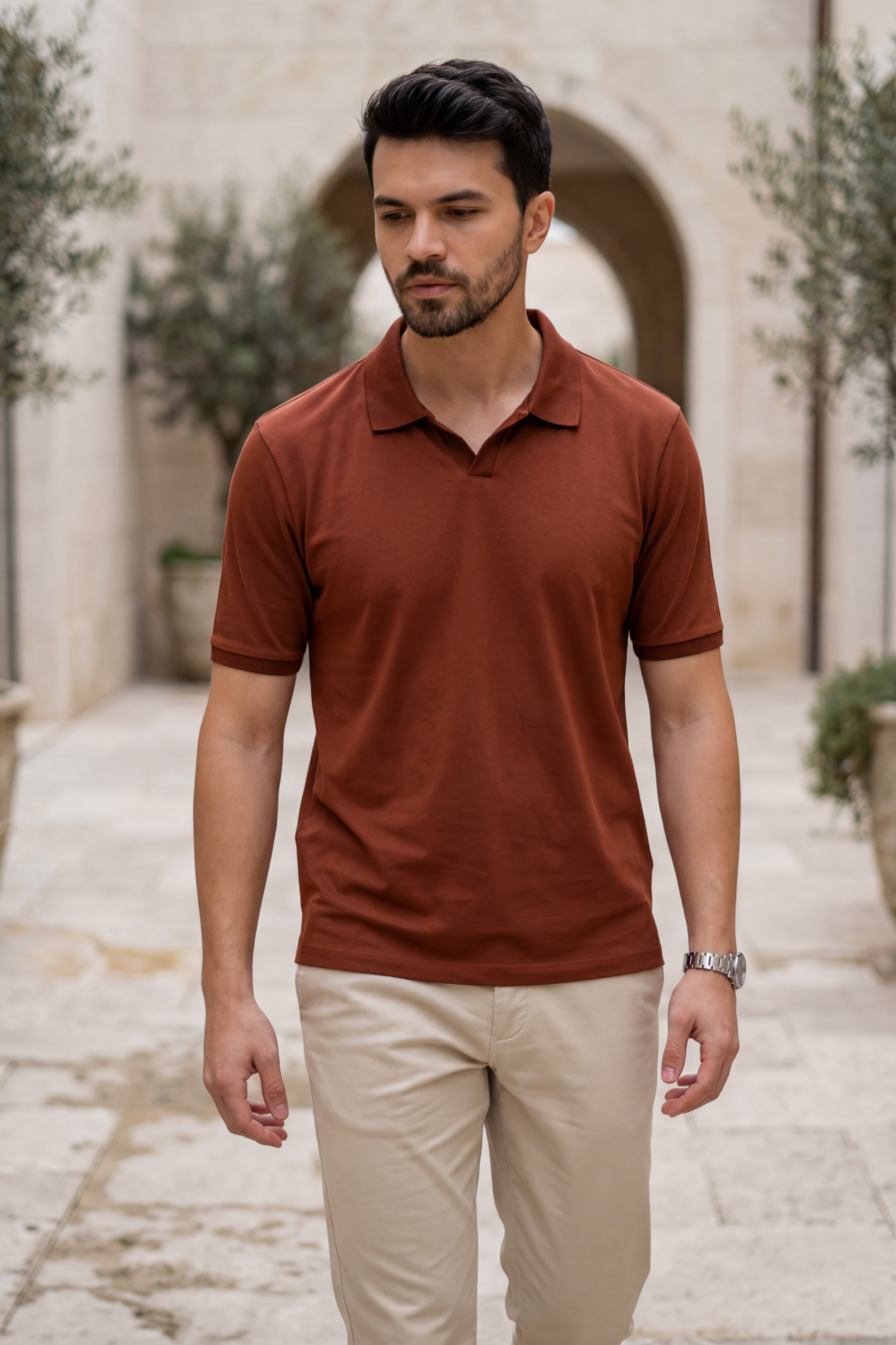 brown-luxury-silken-v-neck-tshirt